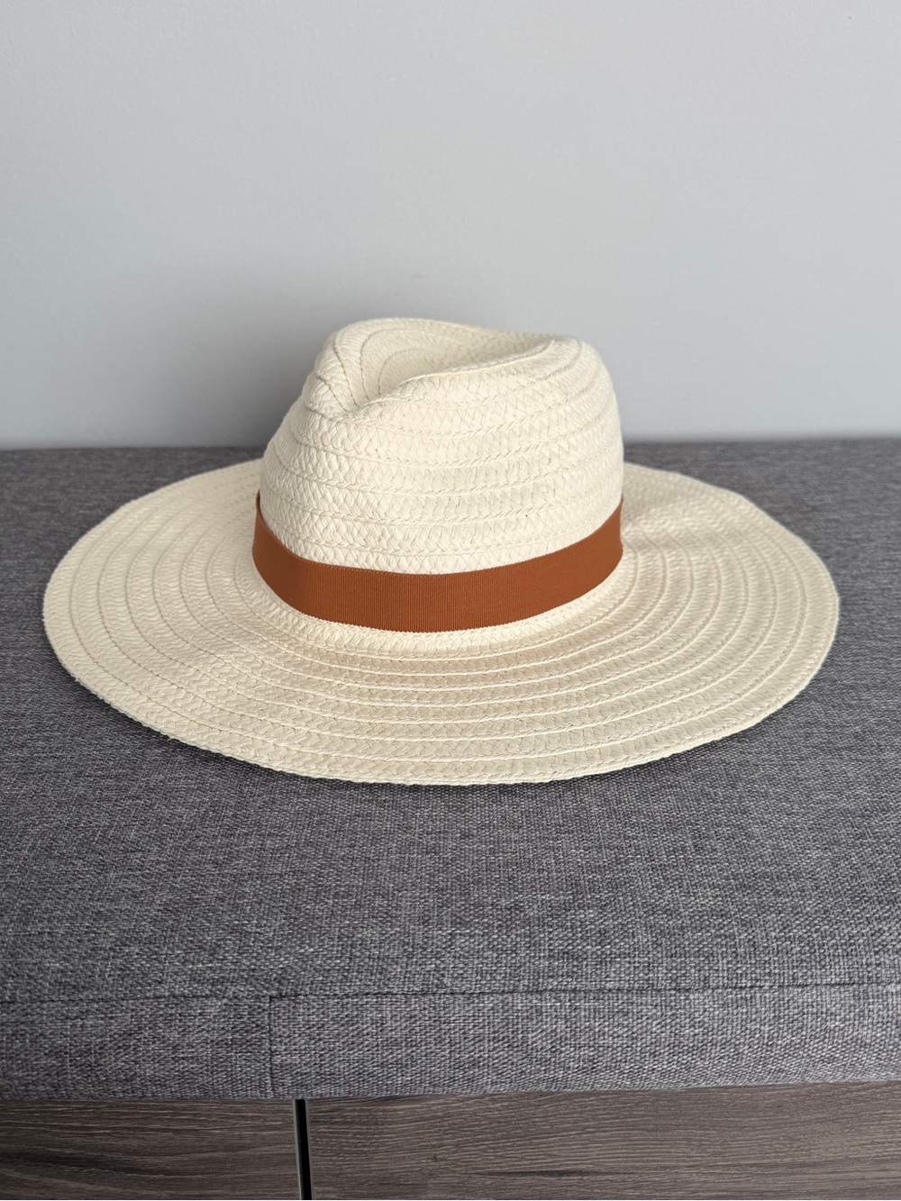 Madewell Cream Wide Brim Hat Brown Ribbon Braided Paper Straw Packable S/M Beach